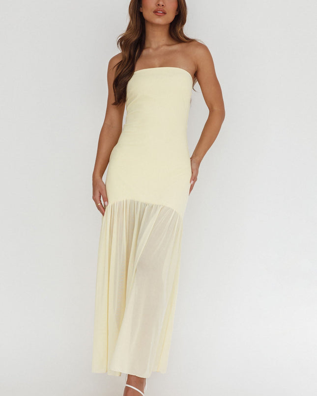 Butter Sheer Hem Strapless Midi Dress