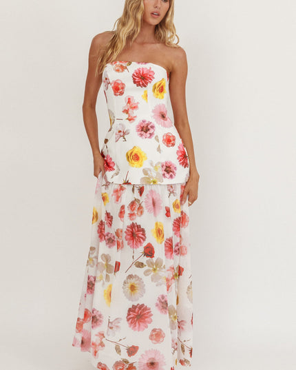 Floral Hem Strapless Maxi Dress
