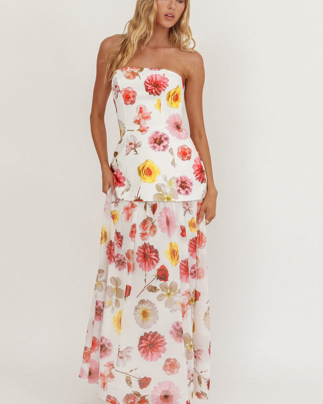 Floral Hem Strapless Maxi Dress