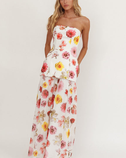 Floral Hem Strapless Maxi Dress