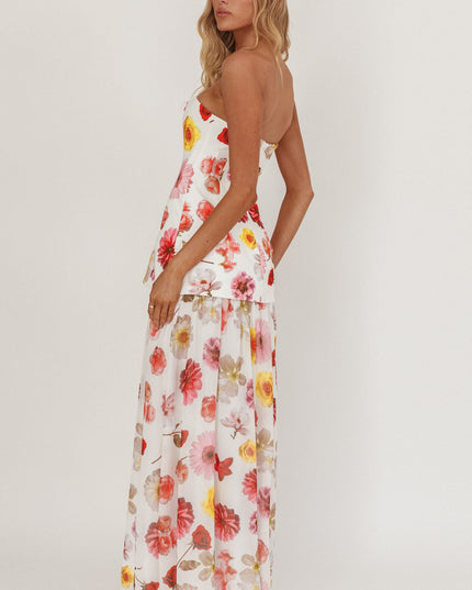 Floral Hem Strapless Maxi Dress