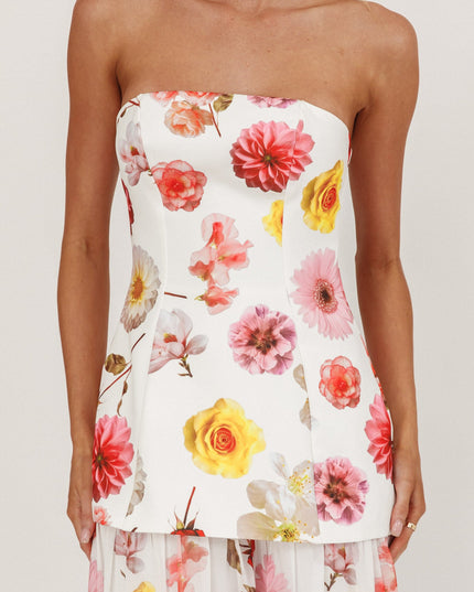 Floral Hem Strapless Maxi Dress