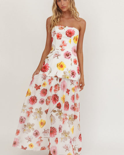 Floral Hem Strapless Maxi Dress