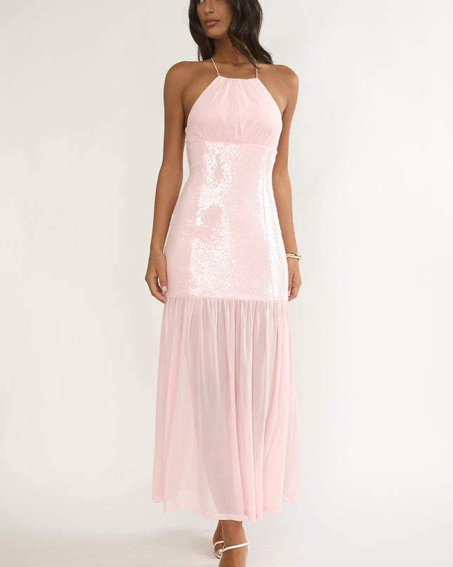 Pink Sequin Bodice Maxi Dress
