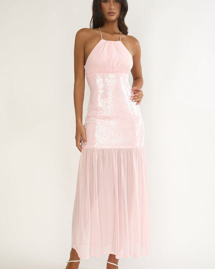 Pink Sequin Bodice Maxi Dress