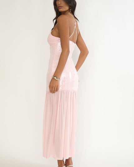 Pink Sequin Bodice Maxi Dress