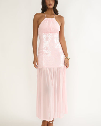 Pink Sequin Bodice Maxi Dress