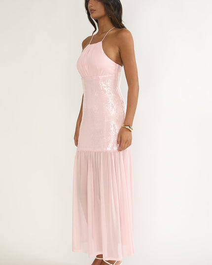 Pink Sequin Bodice Maxi Dress