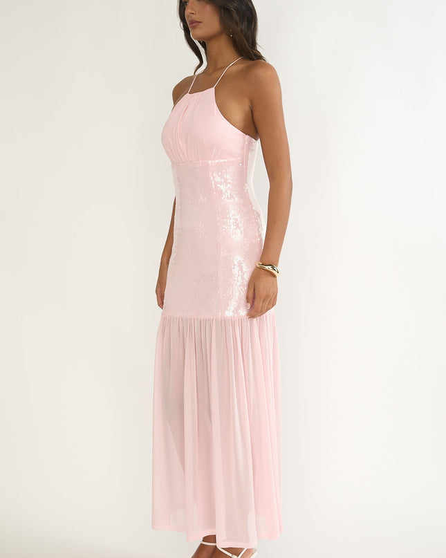 Pink Sequin Bodice Maxi Dress