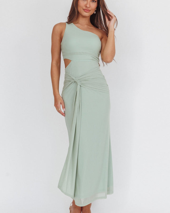 Sage One-Shoulder Cut-Out Maxi Dress