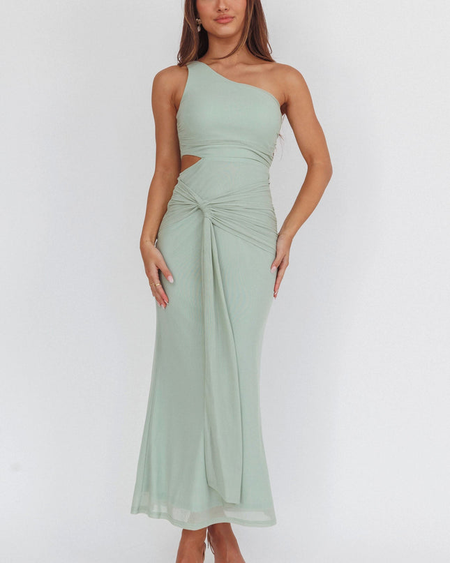 Sage One-Shoulder Cut-Out Maxi Dress