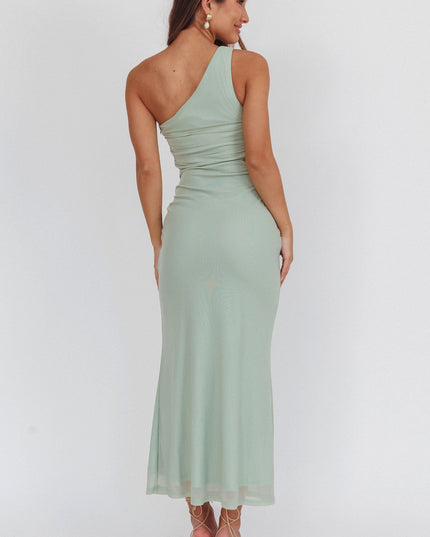 Sage One-Shoulder Cut-Out Maxi Dress