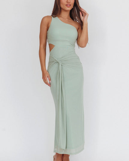 Sage One-Shoulder Cut-Out Maxi Dress