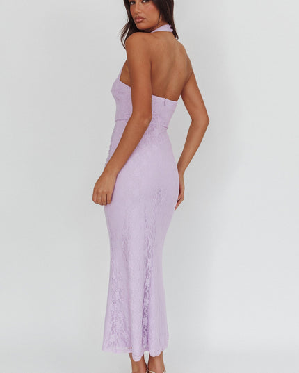 Lilac Waist Sash Halter Maxi Dress Lace