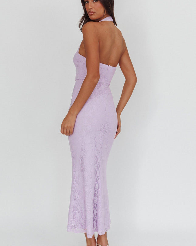 Lilac Waist Sash Halter Maxi Dress Lace