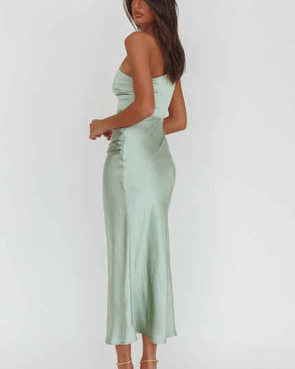 Sage One-Shoulder Waist Sash Maxi Dress