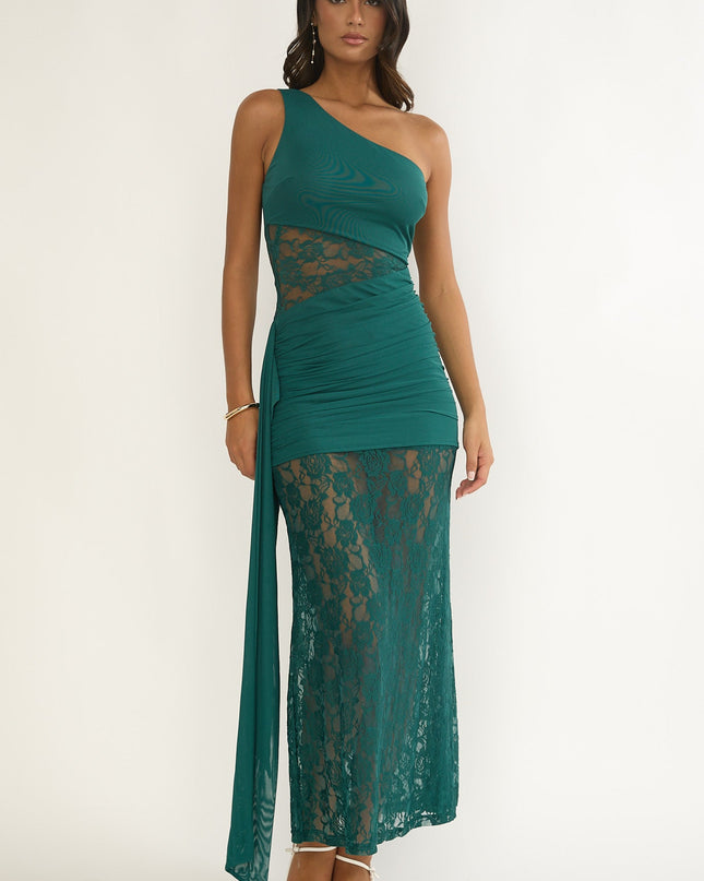 Teal Waist Sash Halter Maxi Dress Lace