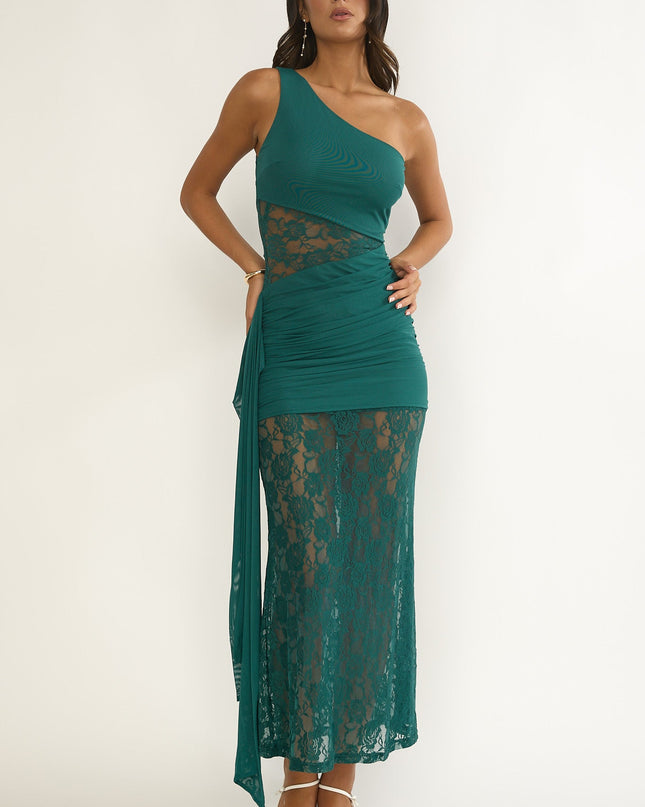 Teal Waist Sash Halter Maxi Dress Lace