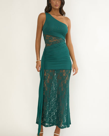 Teal Waist Sash Halter Maxi Dress Lace