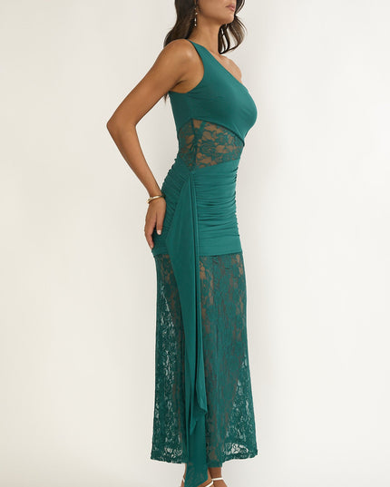 Teal Waist Sash Halter Maxi Dress Lace