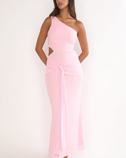 Pink One-Shoulder Cut-Out Maxi Dress