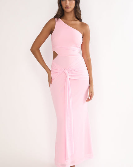 Pink One-Shoulder Cut-Out Maxi Dress