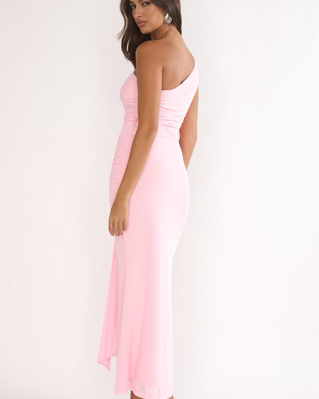 Pink One-Shoulder Cut-Out Maxi Dress