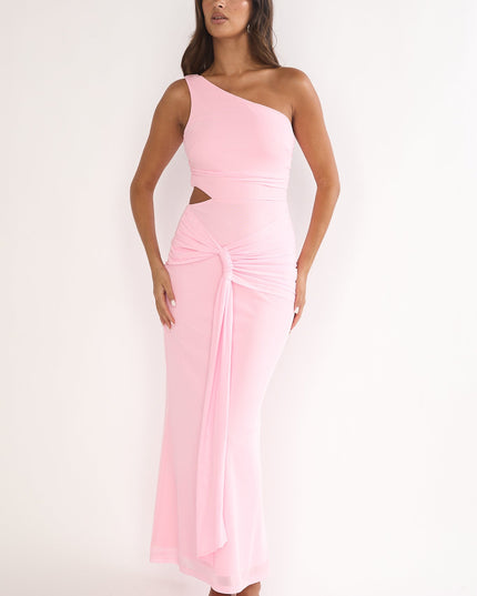 Pink One-Shoulder Cut-Out Maxi Dress