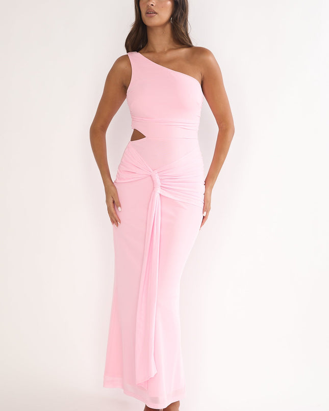 Pink One-Shoulder Cut-Out Maxi Dress