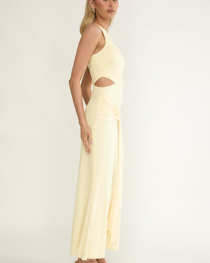 Yellow One-Shoulder Cut-Out Maxi Dress