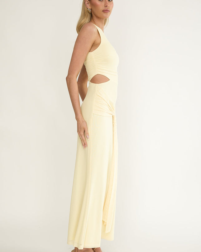 Yellow One-Shoulder Cut-Out Maxi Dress