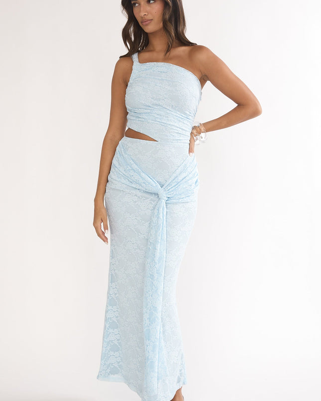Light Blue One-Shoulder Cut-Out Maxi Dress Textured