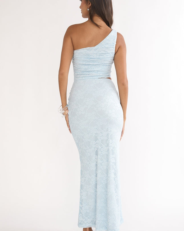 Light Blue One-Shoulder Cut-Out Maxi Dress Textured