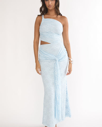 Light Blue One-Shoulder Cut-Out Maxi Dress Textured