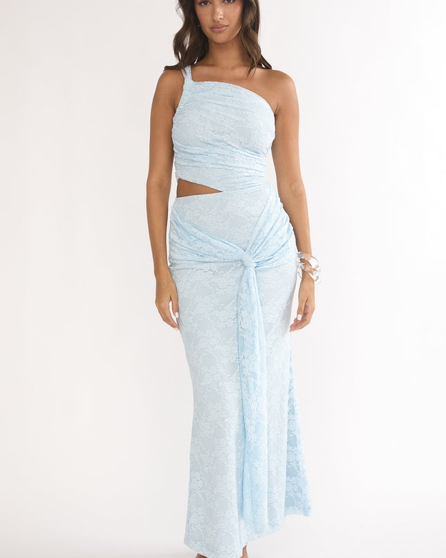 Light Blue One-Shoulder Cut-Out Maxi Dress Textured