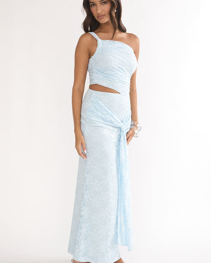Light Blue One-Shoulder Cut-Out Maxi Dress Textured