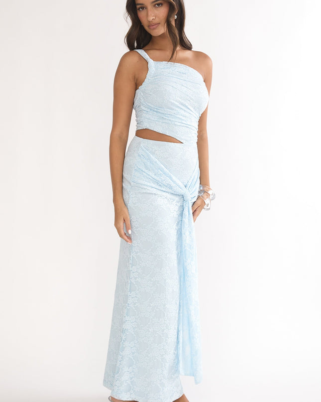 Light Blue One-Shoulder Cut-Out Maxi Dress Textured