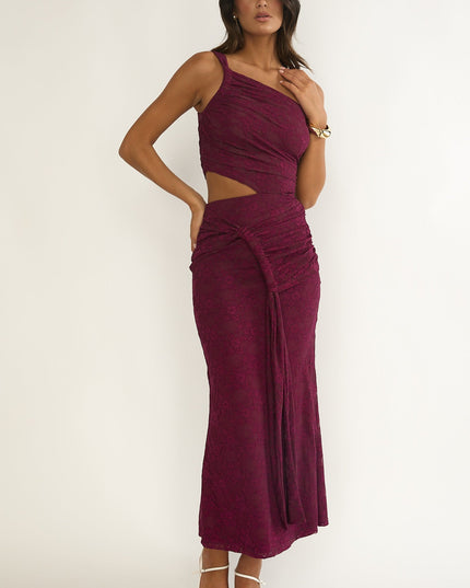 Plum One-Shoulder Cut-Out Maxi Dress Textured