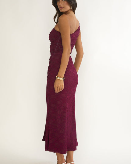 Plum One-Shoulder Cut-Out Maxi Dress Textured