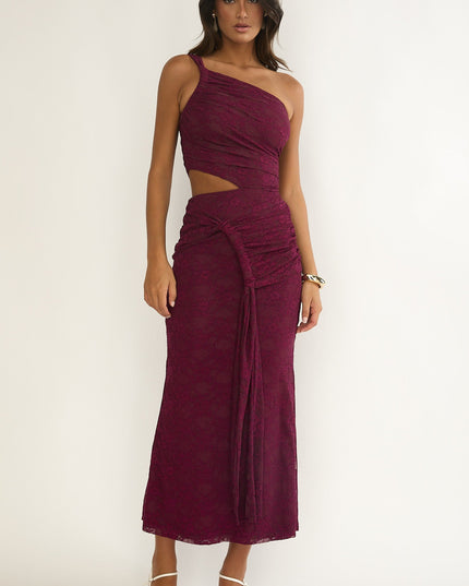 Plum One-Shoulder Cut-Out Maxi Dress Textured