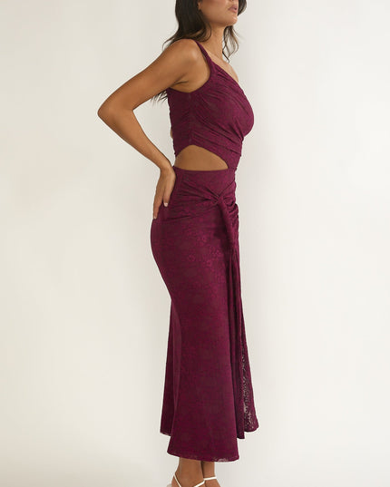 Plum One-Shoulder Cut-Out Maxi Dress Textured