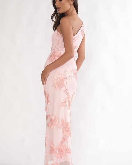 Blush One-Shoulder Cut-Out Maxi Dress Textured