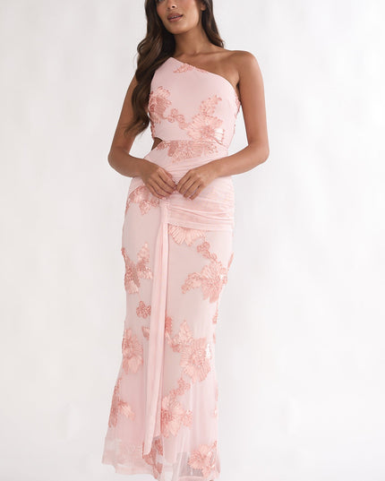 Blush One-Shoulder Cut-Out Maxi Dress Textured