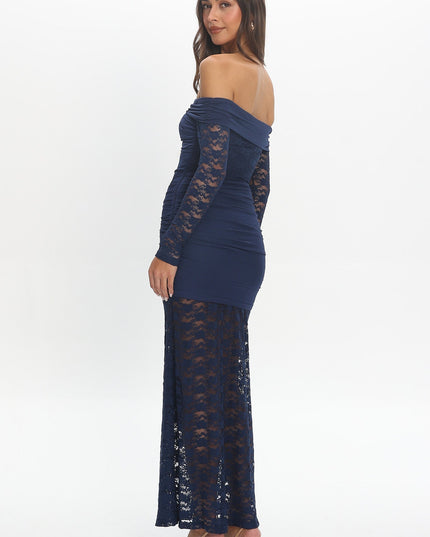 Navy Off-Shoulder Sash Maxi Dress