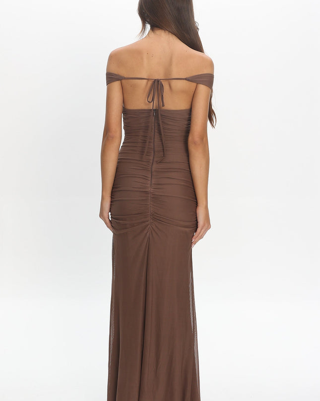 Cocoa Boat Neck Sash Maxi Dress