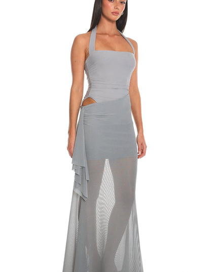 Grey Midnight Shimmer Cutout Maxi Dress