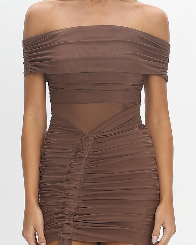 Cocoa Off Shoulder Mini Dress