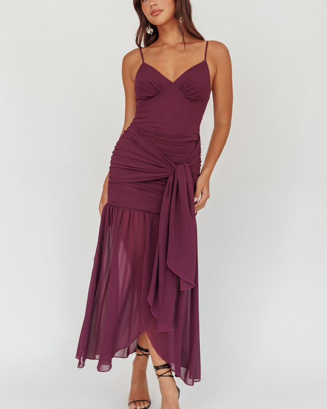 Plum Waist Sash Maxi Dress