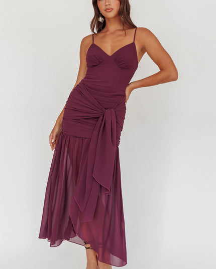Plum Waist Sash Maxi Dress