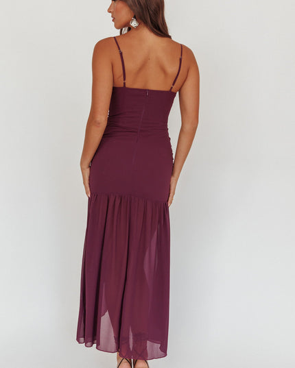 Plum Waist Sash Maxi Dress
